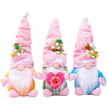 3 ADET sevgililer Günü Süslemeleri Gnome silindir şapka İnci Çiçek Meçhul Bebek Hediye Kumaş Bebek Orman Yaşlı Dekorasyon 5