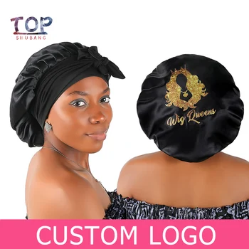 Özel Logo 10 Renk Kadın Wrap Bonnets Geniş Kenar Kontrol Wrap Saten Kafa Bandı Uyku Bonnet