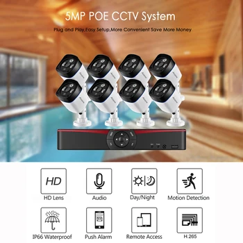 AZISHN H. 265 8CH 5MP FULL HD POE Güvenlik Kamera Sistemi Açık IP Kamera Ses Yüz Algılama CCTV Video Gözetim NVR Seti 1