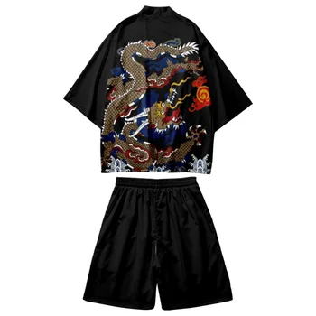 Cosplay Yukata Giyim Harajuku Retro Samurai Kimono Şort Pantolon Setleri İki parçalı Takım Elbise Japon Hırka Kadın Erkek Streetwear 0