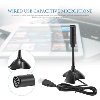 Adanmış USB Kapasitif Mini Mikrofon Standı PC Laptop Notebook için Çevrimiçi Sohbet Kayıt Siyah Kablolu Cihaz Tek Mikrofon