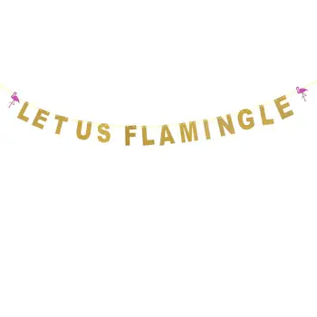 5M BİZE FLAMİNGOLU Afiş Altın Glitter Harfler Afiş Hawaii Parti Çelenk Pembe Parti Flamingo Tema Parti Süslemeleri 0
