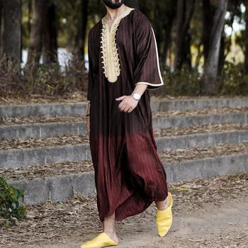 Erkek Düz Rahat Çizgili Müslüman Elbise