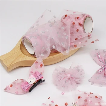 7cm * 10yards örme kurdele Rulo Pembe Kırmızı Glitter Nokta Bebek Kız Bantlar DIY noel hediyesi Paketi Deco 2019 1