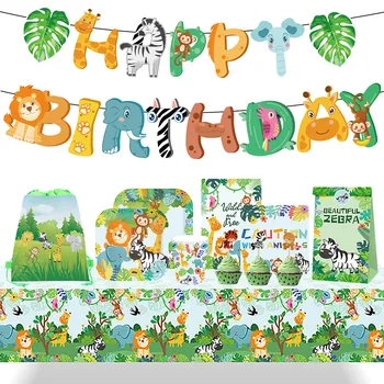 Woodland Hayvanlar Sofra Jungle Safari Doğum Günü Partisi Çocuklar Vahşi Bir 1st Doğum Günü Partisi Malzemeleri Orman Parti Favor Bebek Duş 0