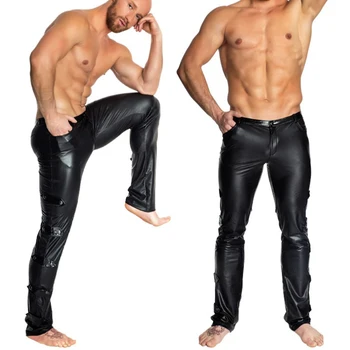 Artı Boyutu Seksi İç Çamaşırı Egzotik Pantolon PU Lateks Catsuit Adam Sahne Clubwear Egzotik Pantolon Eşcinsel Erkek Artı Büyük Boy
