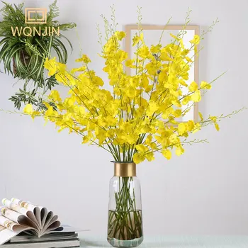WQNJIN 86 cm Sarı Beyaz Ipek Simülasyon Dans Orkide Simülasyon Bitki Ev Oturma Odası Düğün Dekorasyon yapay çiçekler 1