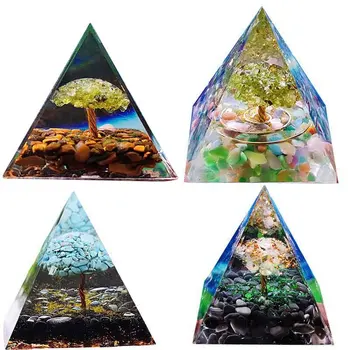 Hayat Orgonite Doğal Ağaç Ametist Obsidyen Taş Piramit Kristal Reiki Orgone Enerji Şanslı Pyramide Şifa Takı Toplamak 