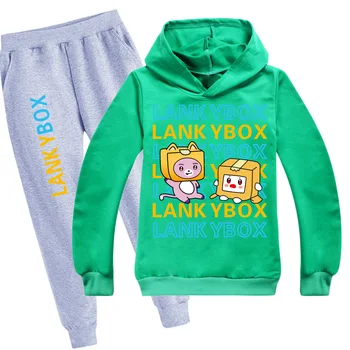 Yeni Sonbahar ve Kış çocuk Lankybox Anime Hoodie İki Parçalı Set Takım Elbise Karikatür Oyunu Erkek Hoodie Kız Kazak gündelik giyim
