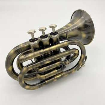 High-end profesyonel trompet siyah nikel altın fırçalanmış palmiye numarası üç ton antika cep trompet çalma enstrüman