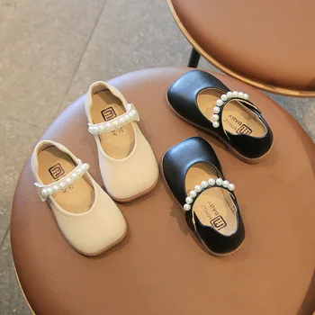 Bahar Sonbahar Çocuk Deri Ayakkabı Kız Prenses Ayakkabı İnciler Nefes Flats Shoes Fille Çocuk Bebek Tulumları Mary Jane Ayakkabı