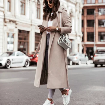 Bayan Mont Zarif Uzun Kollu Yün Ceket Kadın Ofis Bayan Palto Rüzgar Geçirmez Moda Rüzgarlık Sonbahar Kış Giysileri