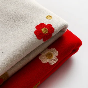 Sonbahar ve kış Yünlü kumaş doku Renkli çiçek nakış yumuşak dokunuşlu kumaş dikiş palto El Yapımı mont kumaş