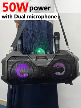 Açık Karaoke Ev Renkli LED atmosfer ışığı kablosuz bluetooth hoparlör Taşınabilir Subwoofer Çift Mikrofon Desteği FM TF