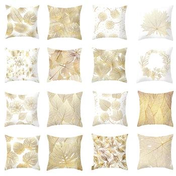 Altın Yaprak Beyaz Yastık Kılıfı Şeftali cilt minder örtüsü kanepe dekoratif kırlent Kapakları Ev Dekor Yastık Kılıfı 45 * 45 cm / adet 5