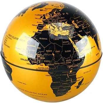 Dünya Coğrafi Küre, Manyetik Yüzen Otomatik Rotasyon Dönen 6 İnç Altın Küre Kitap Tarzı Platformu AB Tak