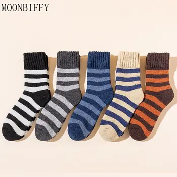 Kış Yeni Çorap erkek Aşağı Kalınlaşmış Çizgili Havlu sıcak tutan çoraplar Japon Ultra kalın Orta Tüp Yün Çorap erkek çorabı Çorap Erkekler 0