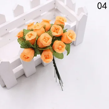 Küçük Gül Tomurcukları 1 Buket 12 çiçek başları yapay ipek çiçek Dalları Ev Düğün Parti Dekorasyon DIY Çelenk Malzemeleri 4
