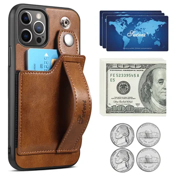 Uygulanabilir iphone13/12 Pro Max Mini Kılıf Kapak telefon kılıfı erkek Lüks İş Deri Telefon Kapak Braketi Kredi Kartı Yuvası