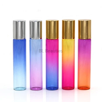10ml Degrade Renk Cam rolon şişe Paslanmaz Çelik Rulo Top Boş Uçucu Yağlar Parfüm Şişesi Roll-On Parfüm Şişeleri 2