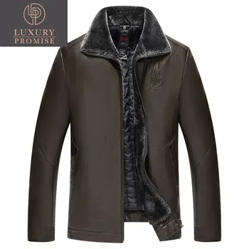 Deri Ceket Erkekler Kış Siyah Polar Parka Palto Artı Kadife Sıcak Kürk Yaka PU Iş Rahat Kahverengi Dış Giyim 7XL