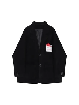 2022 Kadın Kadife Blazer Ceket Ofis Bayanlar Kore moda elbise Vintage Yaka Küçük Kırmızı Çiçek Uzun Kollu Ceket Gelgit Kadın 0