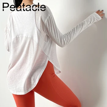 Peatacle Spor Bluz Kadınlar Gevşek Uzun Kollu Spor T-shirt Koşu Nefes Yoga Giysileri Üst
