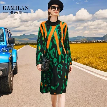 Uzun Örgü Kazak Elbise Kadınlar Sıcak Gevşek Tunik Kazak Elbiseler Kadın Midi Örgü kalın Kazak Elbiseler 3