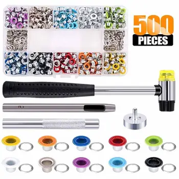 Pense Aracı 10 Renkler 500 ADET Metal Dikiş Düğmeleri Kurulum İçi Boş / Katı Prong Basın Çıtçıt Çıtçıt Giysi Çantaları İçin