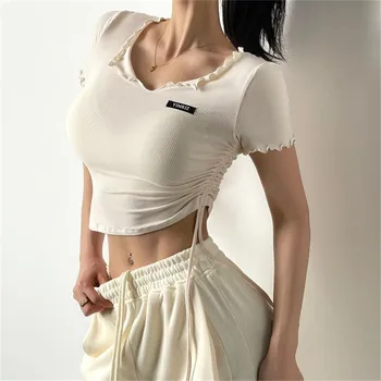 Hızlı kuru Spor Gömlek Kadın Egzersiz Kırpma Üst Yüksek Elastik Spor Yoga Üst Koşu Nefes kısa kollu tişörtler
