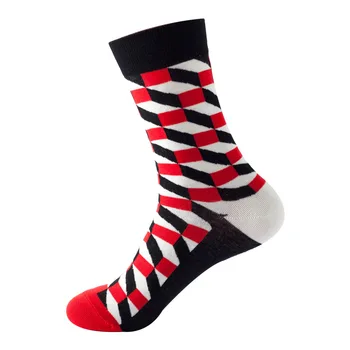 Geometrik Kafes Çorap Vakıf Pamuklu Uzun Çorap Bahar Sonbahar Uyluk yüksek çorap Erkekler Moda Unisex komik çoraplar Artı Boyutu 5