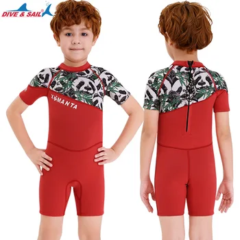 2.5 mm Neopren Wetsuit Çocuklar için Erkek Kız Kısa Kollu Tek parça dalgıç kıyafeti Geri Zip Tulumlar Güneş UV Koruma Mayo Sıcak