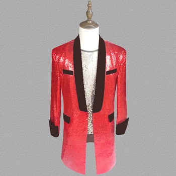 Sequins blazer erkekler uzun takım elbise tasarımları ceket erkek şarkıcılar için sahne kostümleri giysi dans yıldız tarzı elbise punk rock siyah kırmızı 0