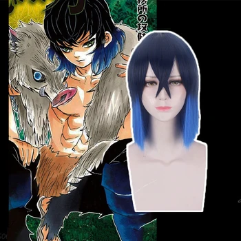 Anime iblis avcısı Kimetsu Hiçbir Yaiba Cosplay Peruk Hashibira Inosuke Cosplay Peruk Sentetik Peruk Saç Cadılar Bayramı Partisi Bıçak Şeytan