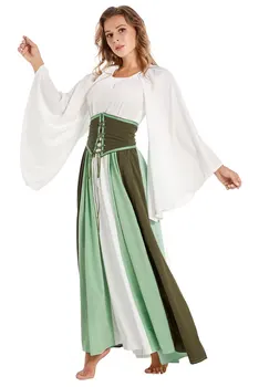 Ortaçağ Rönesans Elbise Elbise Yetişkin Kadın Yeşil Korsan Elbise Yüksek Bel Etekler Cadılar Bayramı Kostümleri 1