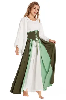 Ortaçağ Rönesans Elbise Elbise Yetişkin Kadın Yeşil Korsan Elbise Yüksek Bel Etekler Cadılar Bayramı Kostümleri 4