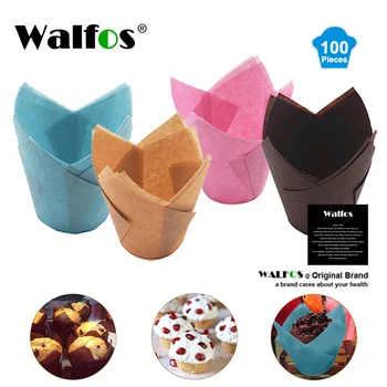 Walfos 50 Adet Lale Çiçek Cupcake Sarıcı Pişirme Muffin Kağıt Astar Kalıp Tek Kullanımlık Kağıt Kek Dekorasyon Malzemeleri
