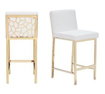 Mobilya Paslanmaz Çelik Fırçalanmış Altın yüksek bar sandalyesi Beyaz Kadife Sayaç Bar Taburesi Lazer Petek Tasarım