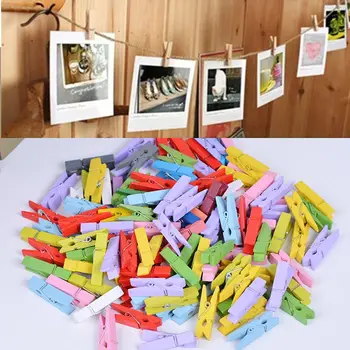 50 ADET Doğal Renkli Mini Renkli Bahar Ahşap Klipler Giysi Fotoğraf Kağıdı Peg Pin Clothespin Craft Klipler Parti Dekorasyon