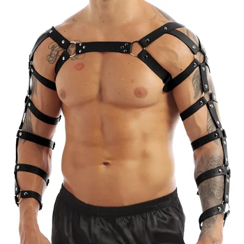 Deri Koşum Erotik Tankları Punk Omuz Zırh Kol Askısı Erkek Clubwear Suni Deri Vücut Göğüs Kas Demeti Seksi Vücut Kafesi 0