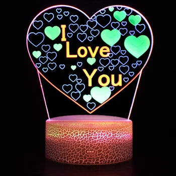 3 Renk Kalp Seni Seviyorum Akrilik 3D LED Gece Lambası Hediye Sevgilisi Hediye USB Masa masa lambası Ev Dekorasyon 0