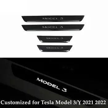 Özelleştirilmiş Tesla Modeli Y / 3 2021 2022 Yeni Led İşıklı Pedalı Karşılama Işığı Eşik Plaka Lambası Ön Kapı Atmosfer Led Şerit