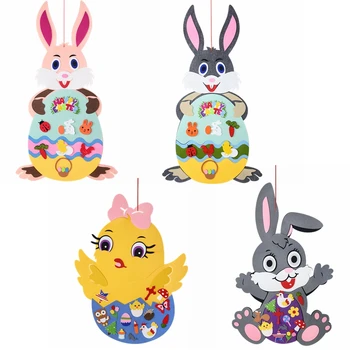 Paskalya DIY Keçe Tavşan Ayrılabilir Süsler Karikatür Tavşan Civciv Asılı Dekorasyon Mutlu Paskalya Parti Duvar Oyunu Dekor Hediyeler