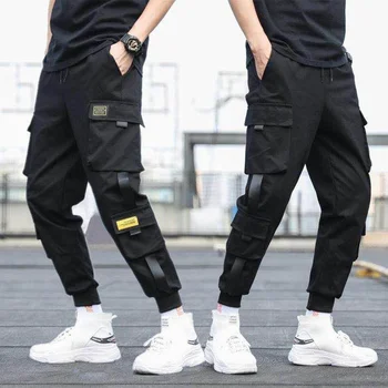 Yeni Hip Hop Joggers kargo pantolon Erkekler harem pantolon Çok Cep Şeritler Adam Sweatpants Streetwear Casual Erkek Pantolon