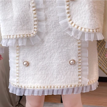 Küçük Koku Sonbahar Kış Yeni Kadın İki Parçalı Set Elbise Mizaç Tek Göğüslü Ceket A-Line Bodycon Etek 2 Parça Takım Elbise 5