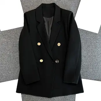 2022 Yeni Sonbahar Kadın Blazer Yaka Uzun Kollu Cepler Ofis Blazer Bayanlar Kruvaze Blazer Ceket Ceket Kadın Giyim