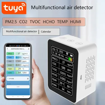 6 İn 1 PM2.5 HCHO TVOC CO2TEMPHUMİ Çok Fonksiyonlu Hava Kalitesi Dedektörü Karbon Dioksit Formaldehit Monitör LCD Büyük Ekran