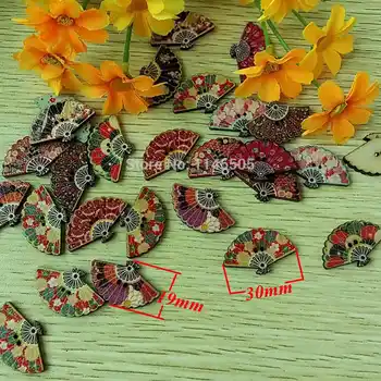 50 adet Mix renk Fan düğmeleri Ahşap dekoratif düğmeler craft Scrapbooking için 2 Delik 19x30mm botoes para artesanato botoes 3