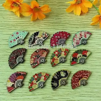 50 adet Mix renk Fan düğmeleri Ahşap dekoratif düğmeler craft Scrapbooking için 2 Delik 19x30mm botoes para artesanato botoes 4