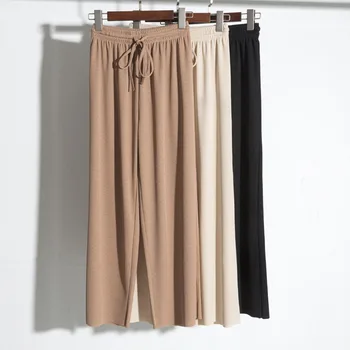 DASSWEI Moda Kadınlar Geniş Bacak pantolon Yüksek Bel Pilili Ayak Bileği Uzunluğu Gevşek Pantolon Kadın Yaz Rahat Pantolon Düz Renk Pantolon 0